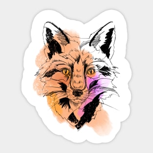 Cute Fox Sketch and Watercolor Spots Sticker